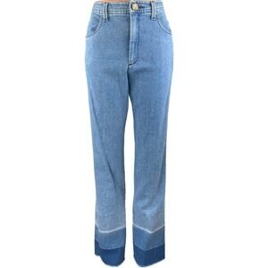 R.G. Kane Womens Blue High Waist Fray Raw Hem Flared Bootcut Denim Jeans Pants 6